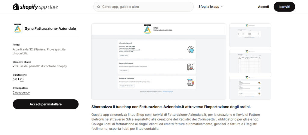 installazione Sync Fatturazione-Aziendale in Shopify installazione Sync Fatturazione-Aziendale in Shopify